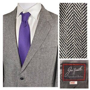 NOS Vintage Joe Namath Tweed Sport Coat 44 46R Grey Herringbone Poly Wool Sears
